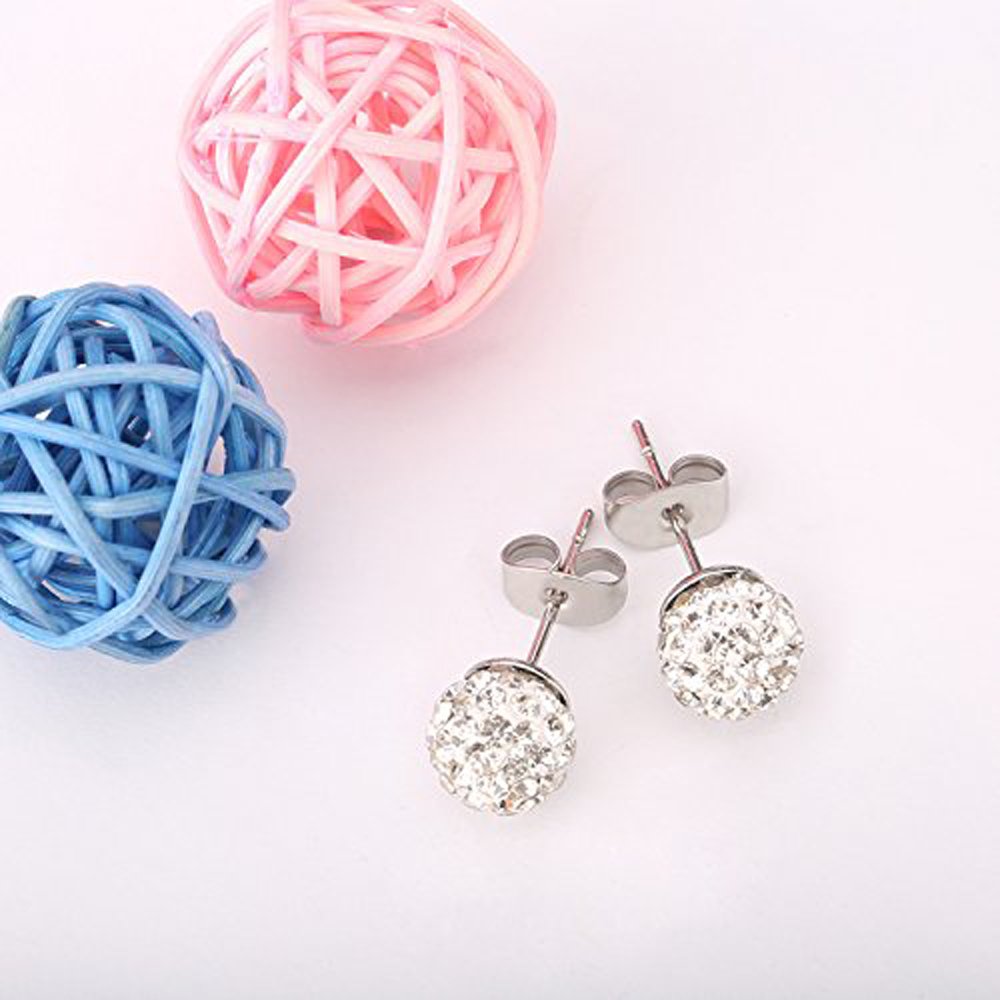 UHIBROS 316L Surgical Stainless Steel Stud earrings Round Ball Diamond Ear Stub