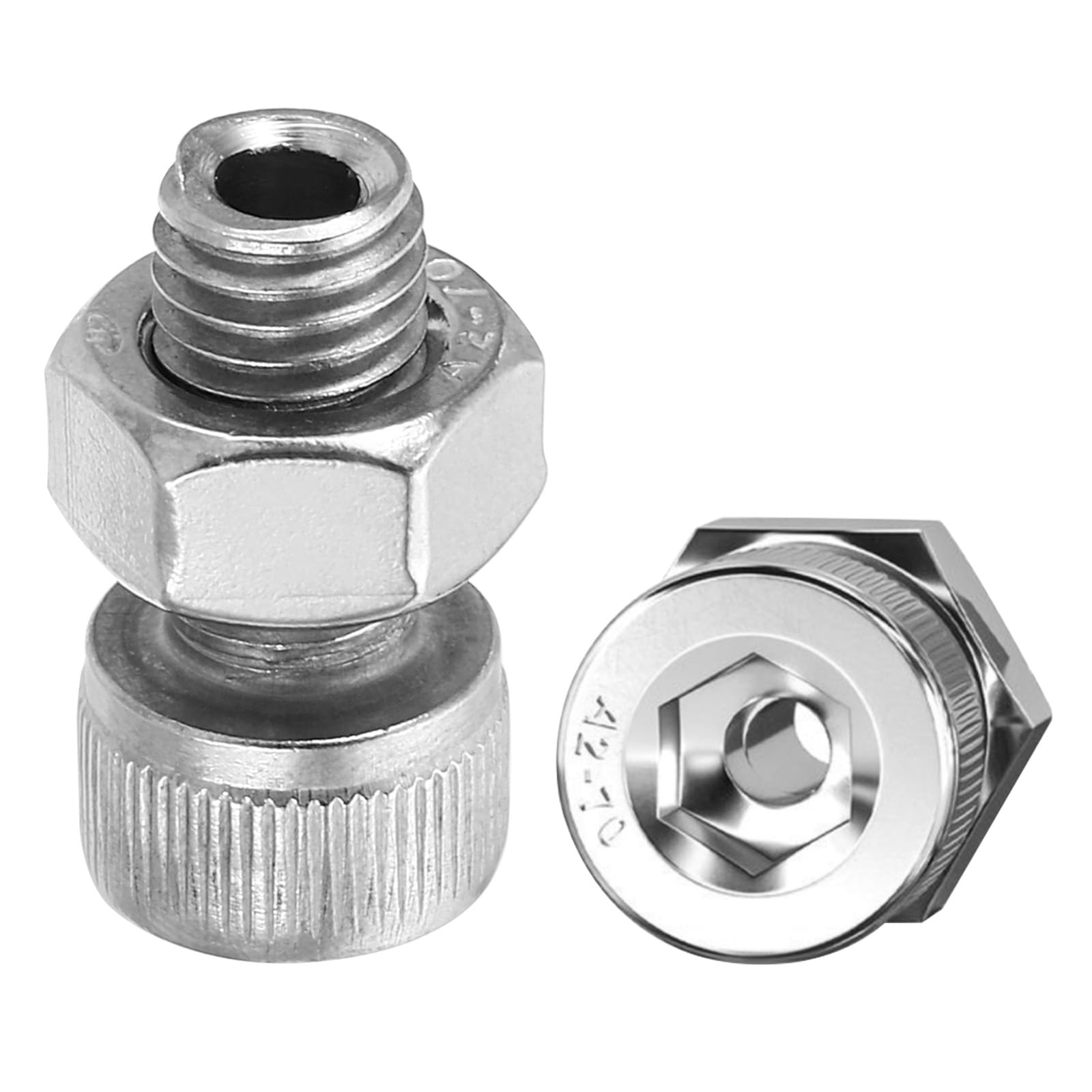 PATIKIL M10x20mm 304 Stainless Steel Hollow Bolt, 2 Set Cylindrical Hexagon Socket Screw Nut Kit Lamp Threading Screws Through Hole Fasteners
