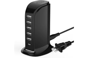 GENERIC USB Charging Station for Multiple Devices, Multiport Charger Tower, USB-C Port Supports PD Quick Charge Compatible with iPhone, Smartphones, Tablets and Other Devices (Black, 20W)
