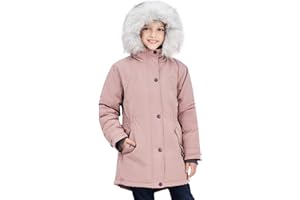 SOLOCOTE Girls Winter Coats Heavyweight Medium Length Warm Jacket With Removable Fur Collar Hooded 3-14Y