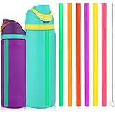 6pcs Replacement Straws for Owala FreeSip 24oz 32oz, Reusable Plastic Straws with Cleaning Cleaner Brush for Insulated Stainless Steel Water Silicone Bottle Tumbler Rubber Accessories Parts (6 Colors)