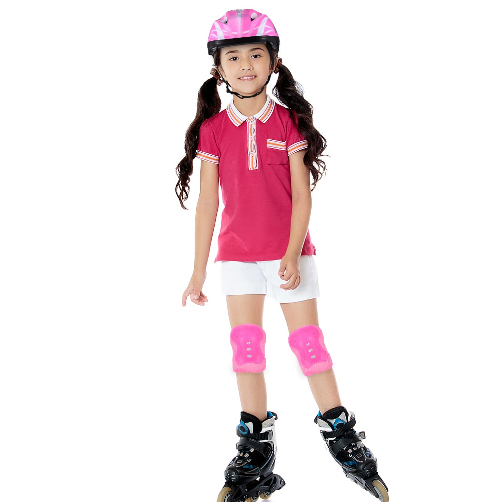 Kids Helmet with Sports Protective Gear Set: Toddler Knee Elbow Pads Wrist Guards Adjustable Helmet for Ages 3-8 Girls Cycling Skateboard Roller Skating Scooter (Pink)