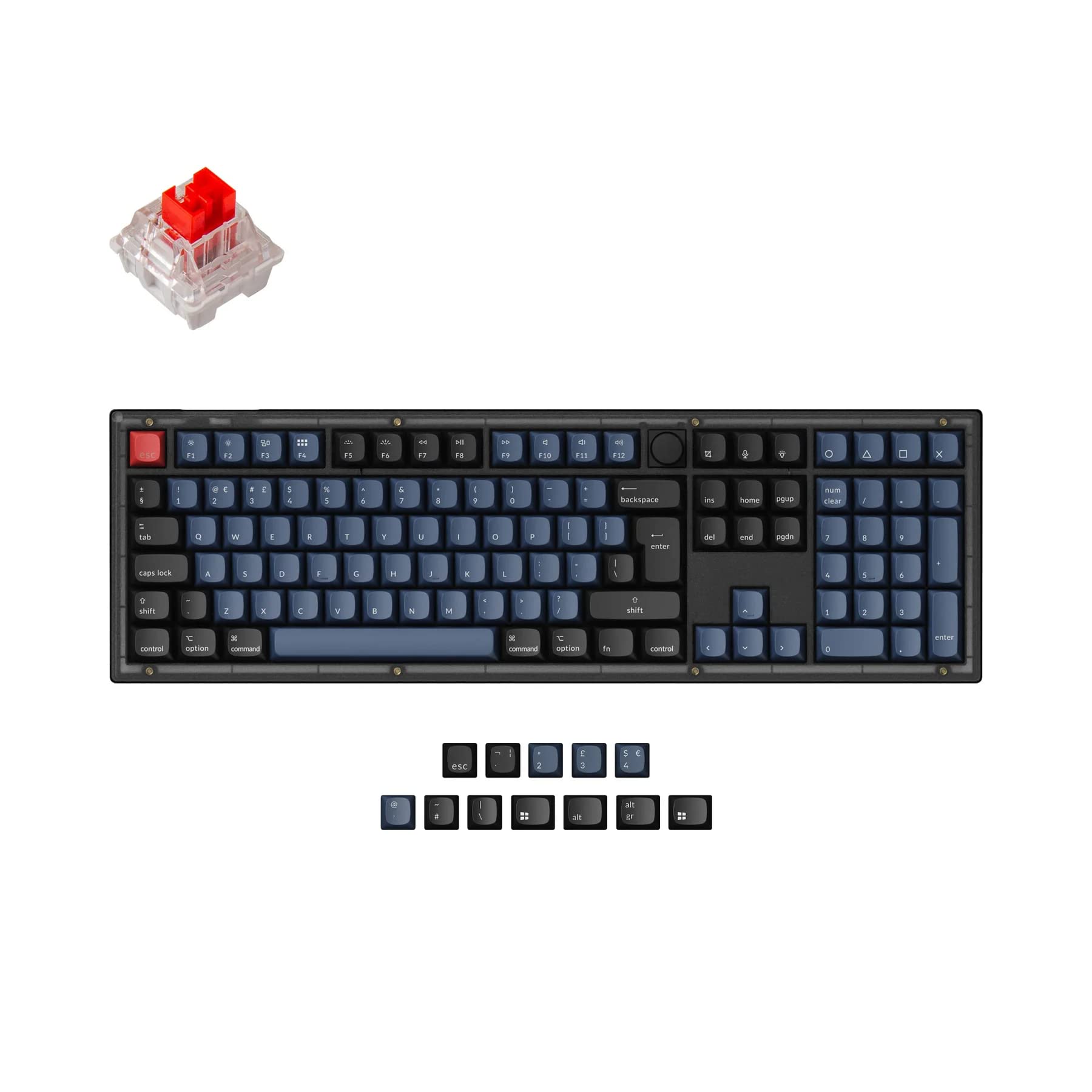 Keychron V6 Wired Custom Mechanical Keyboard with Knob, Full-Size ISO-UK-Layout QMK/VIA Programmable Hot-swappable Red Switch for Mac Windows Linux (Frosted Black-Translucent)