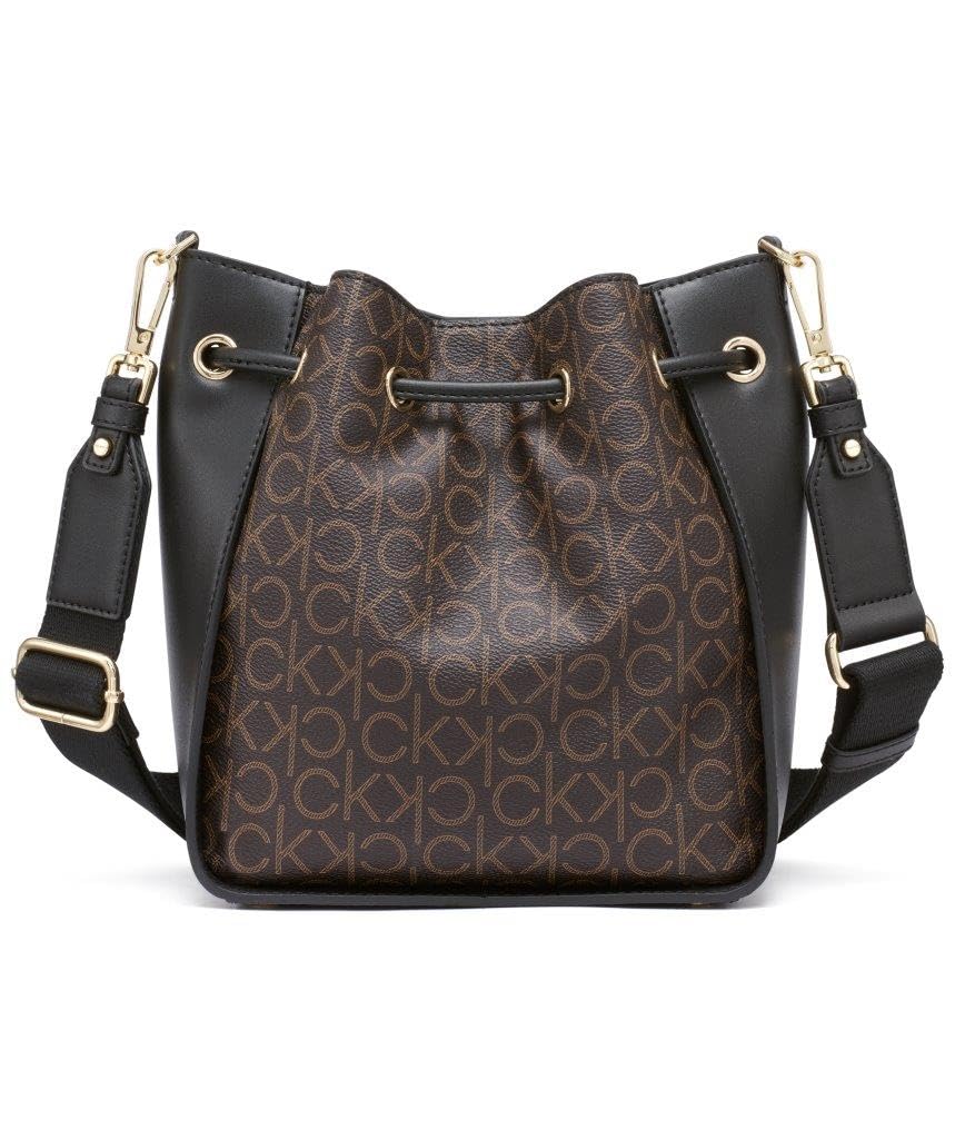 Calvin Klein Damen Drawstring Holt Crossbody mit Kordelzug, Braun/Khaki/Schwarz