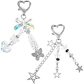 Bremorou 2 Pcs Aesthetic Y2K Keychain Accessories Cute Keychain Heart Butterfly Strawberry Bear Key Chain Star Beaded Bag Charm Pendant for Keys Bags Women Gifts