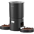 Dual Automatic Cat Feeder 2 Cats,6 Meals/Day,12 Portions/Meal,4.2L Dual Power Double Bowls Feeder,Dry Food Auto Pet Dispenser,10S Voice Record,Flexible Schedule Timer (Black,Stainless Dual Bowls)