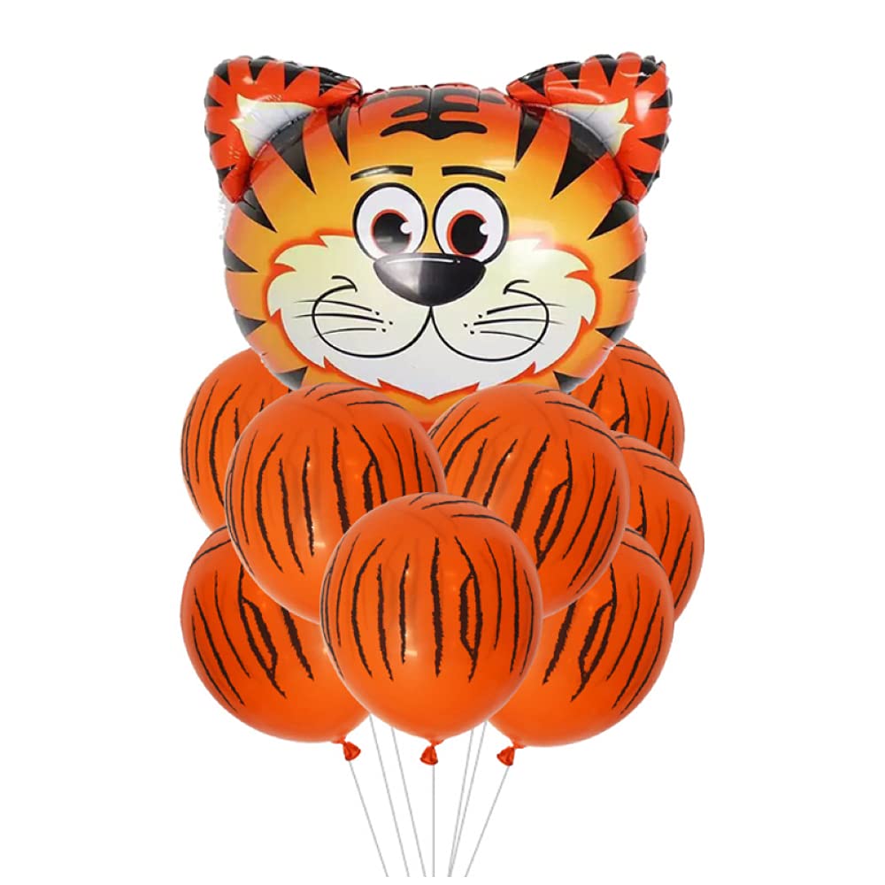 ballonfritz® Animals Safari Jungle Balloon 11 Piece Set – XXL Tiger Head Balloon 55 x 55 x 20 cm as a Birthday Gift, Party Decoration or Surprise Children's Birthday Party