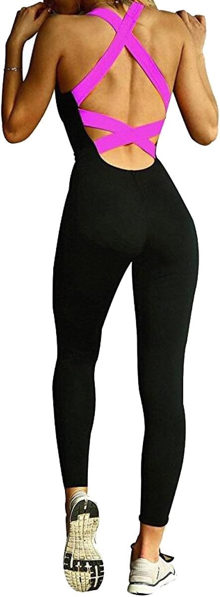 Leezeshaw Women's Skinny Tight Bandage Sports Yoga Pants Jumpsuits Rompers Playsuit