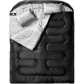 MEREZA Double Sleeping Bag for Adults Mens with Pillow, XL Queen Size Two Person Sleeping Bag for All Season Camping Hiking B