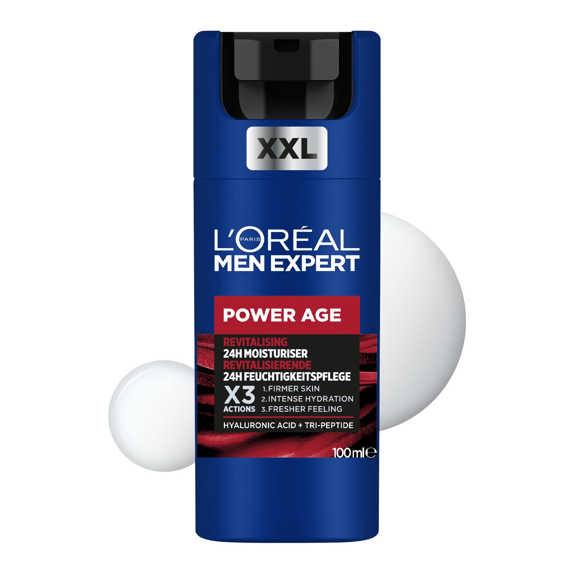 L'Oréal Men Expert Gesichtscreme gegen Falten für Männer, Anti-Aging Feuchtigkeitspflege für müde und matte Haut, Gel-Creme für Herren mit Hyaluronsäure und Tri-Peptide, Power Age, 100 ml