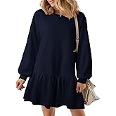 BLENCOT Womens 2025 Fall Long Sleeve Pullover Tops Crewneck Rib Knit Patchwork Sweatshirt Dress Casual Mini Dresses