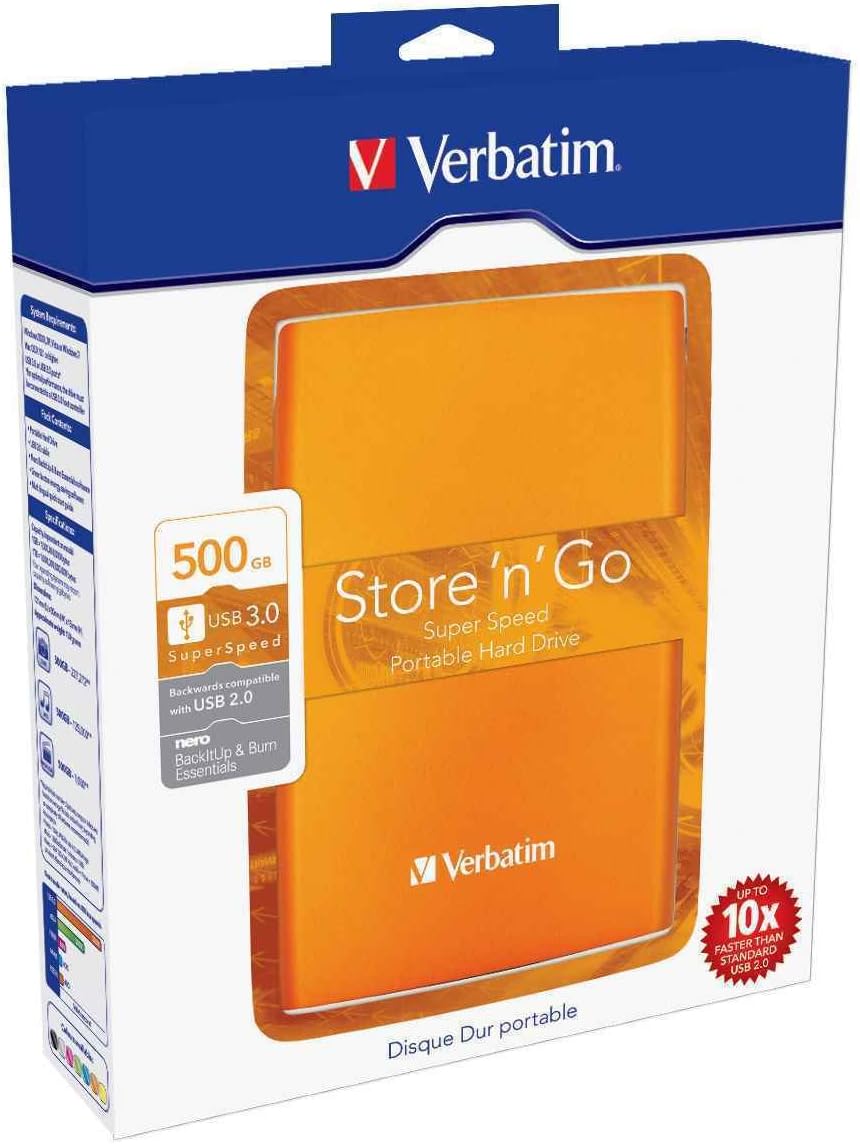 Verbatim 52515 500GB Store n Go 2.5 Inch External Hard Drive Orange Amazon.co.uk Computers