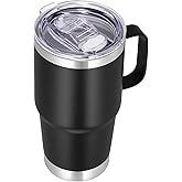 VEGOND 20 oz Tumbler with Handle Lid and Straw, Stainless Steel Insulated Travel Coffee Mug Spill Proof Double Wall Metal Tumbler Cup Keeps Drink Hot and Cold, Black 1 Pack