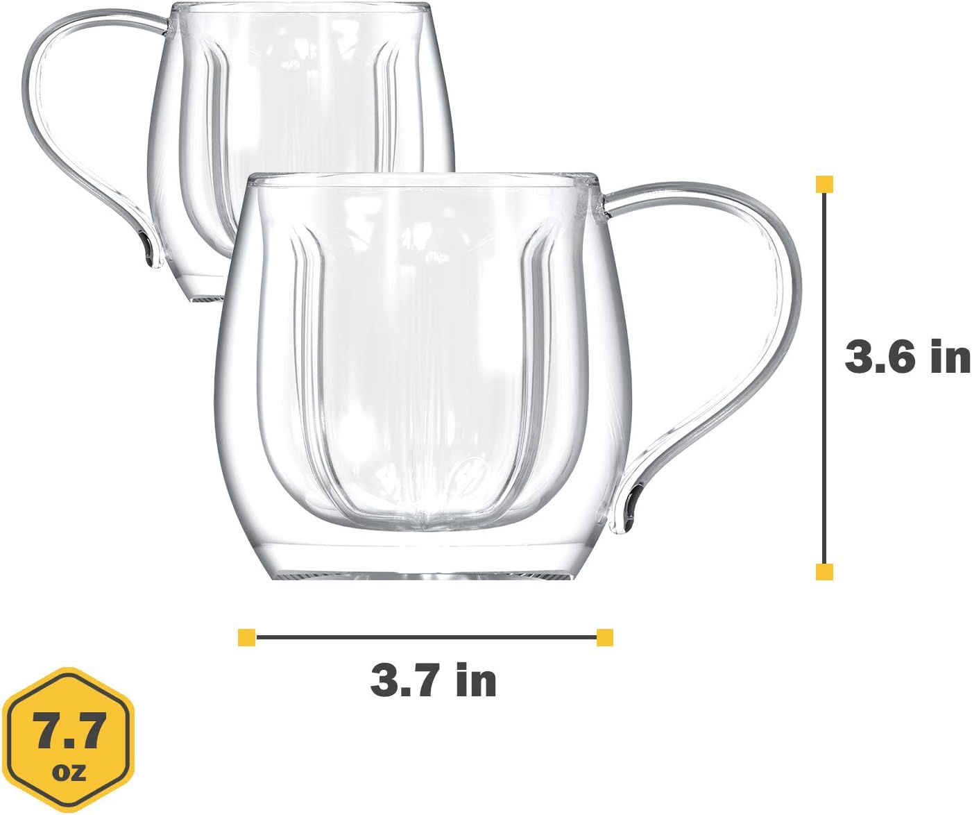 vevouk 230ml Double Walled Flower Shape Insulated Glass Coffee Cups Set of 2 - Image 3