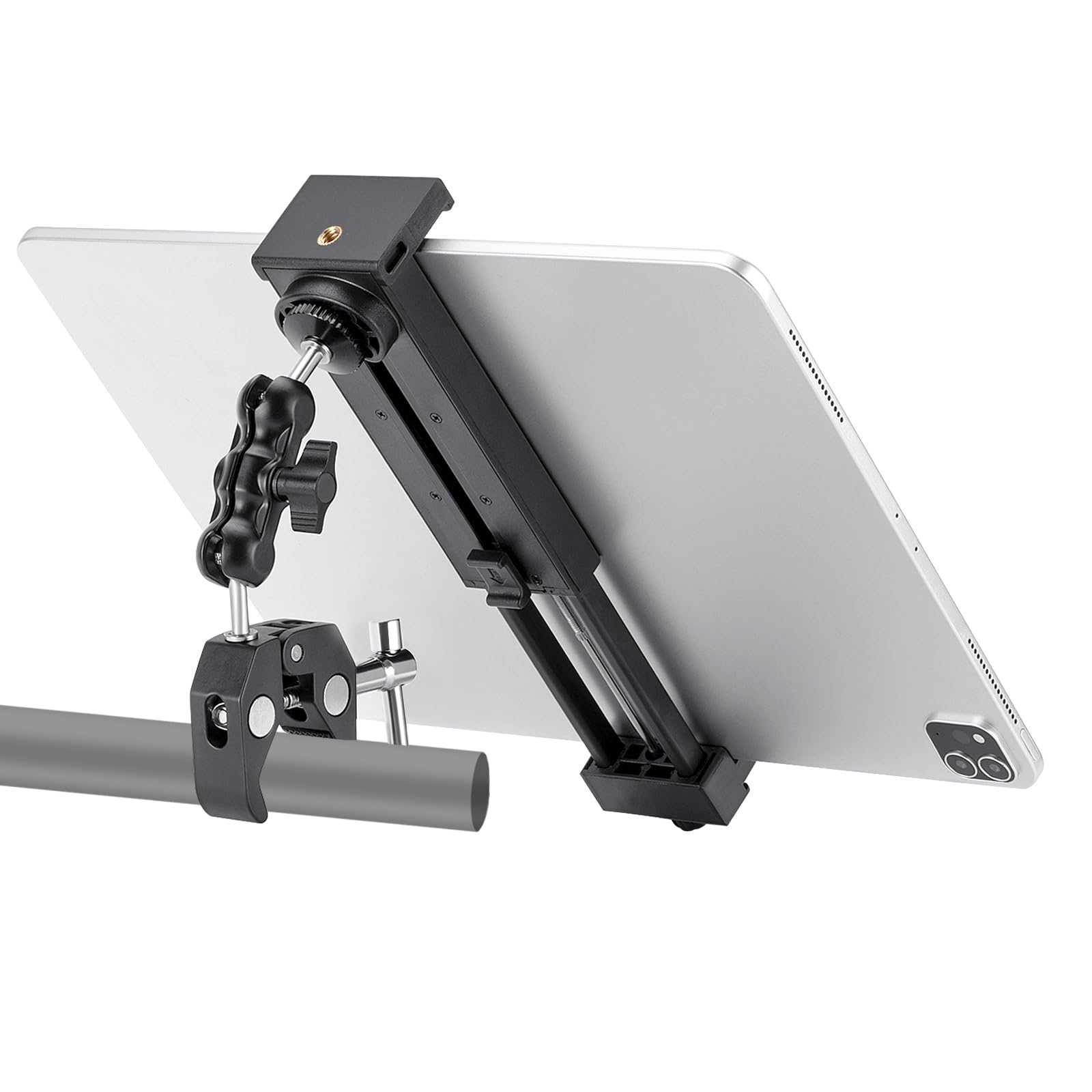 NUOMIC Exercise Bike Tablet Holder, Portable Mount Clamp for Treadmill, Cross Trainer, Spin Bike - Compatible With iPad Mini, Air, Pro and iPhone 4.7-12.9 inch