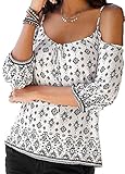 Jusfitsu Women's Low Cut Off Shoulder Casual T-shirt Loose Blouse Tops