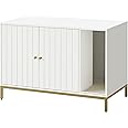 Feandrea Litter Box Enclosure, Modern Cat Litter Box Furniture Hidden, with Scratching Mat, Tall Legs, Cat House, Side End Table, 35.4 x 18.9 x 24.2 Inches, White and Gold UPCL027W01