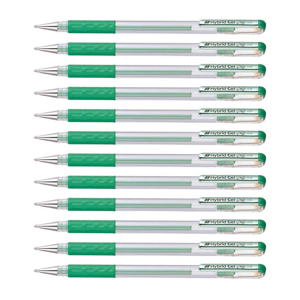Pentel 0.8mm Tip Hybrid Gel Metallic Comfortable Finger Grip Ink Pen - Green