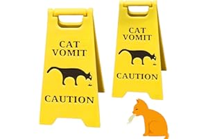 RWSEFK Cat Vomit Sign 2Pcs – Ideal for Cat-Themed Decoration, Witty Warnings, and Delightful Gifts for Cat Enthusiasts