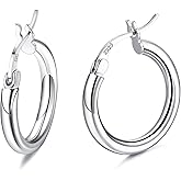 Milacolato 925 Sterling Silver Hoop Earrings for Women 18K White Gold Plated 2.5mm Chunky Huggie Hoop Earrings Hypoallergenic Lightweight Round-Tube Circle Small Big Hoop Earrings 13/15/20/25/30/40/50/60mm