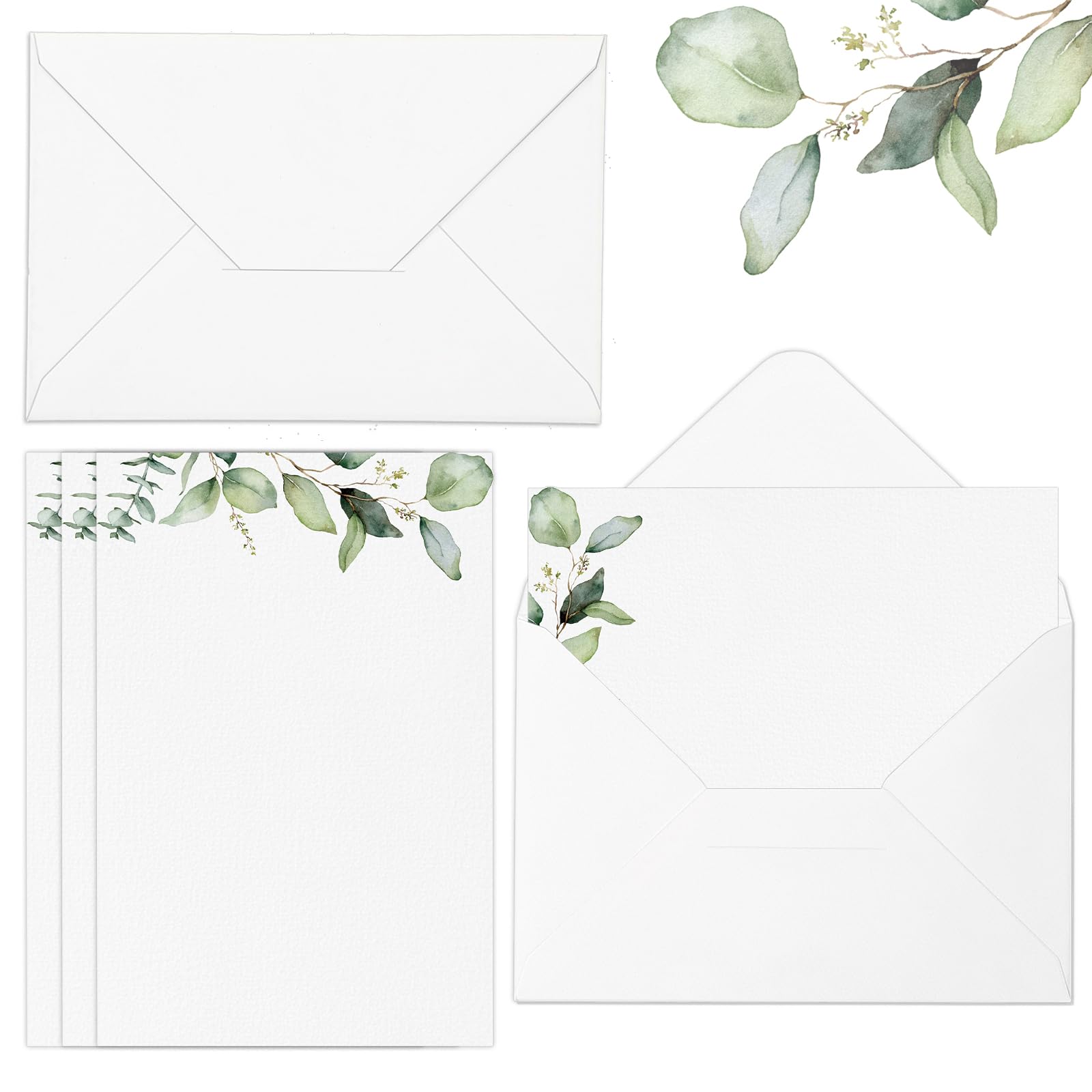 Photo 1 of 100 Set Greenery Cardstock with Envelops 4x6 Inch Blank Greenery Decorative Greeting Cards Floral Watercolor Green Leaves Note Card for Wedding Baby Shower DIY Crafts Office Thank Greeting Supplies