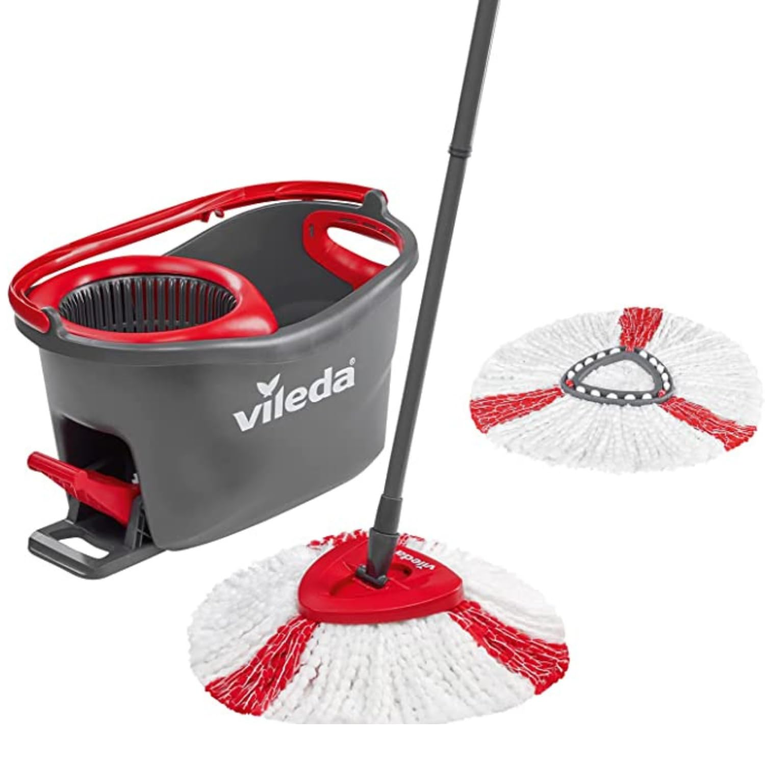 Vileda Turbo EasyWring and Clean complete set, Metal, red/grey, 48,6 x 29,6 cm
