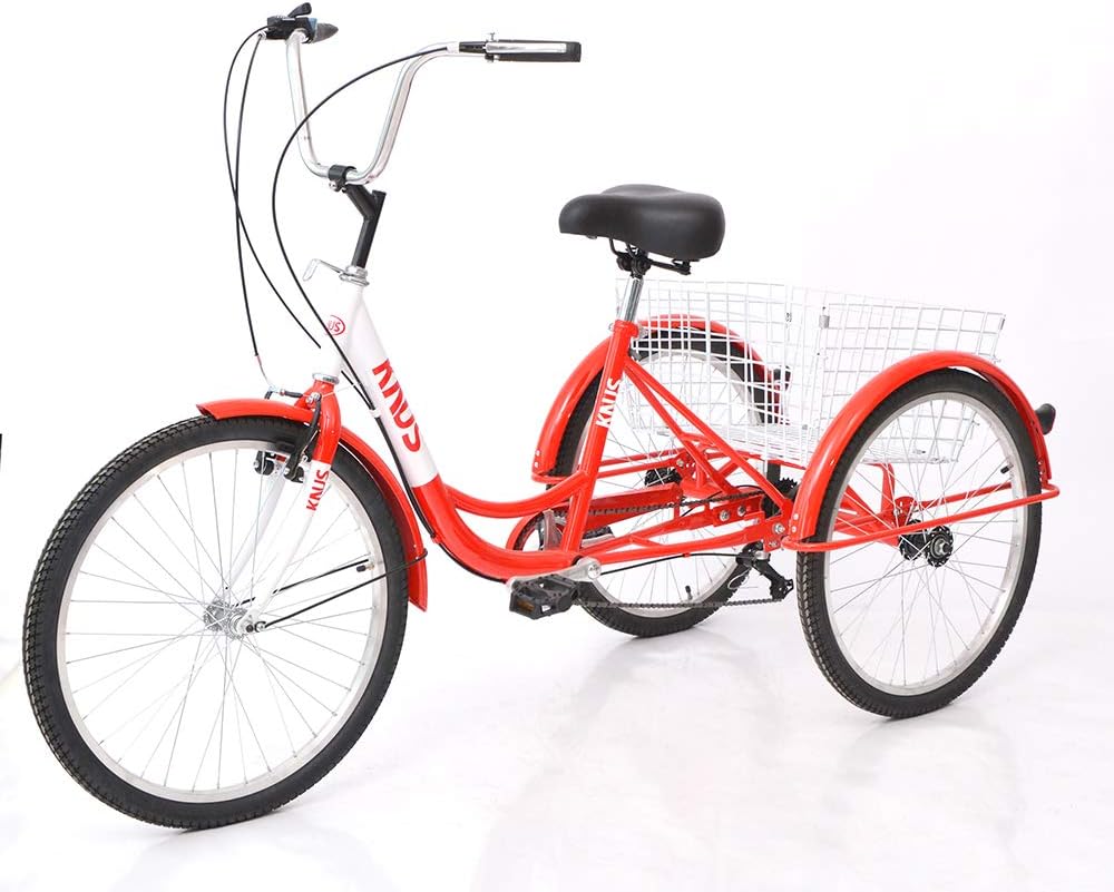 KNUSAdult Tricycle Trikes,7 Speed 3-Wheel Bikes,24/26 Inch Wheels Cruiser Bicycles with Large Shopping Basket for Women and Men