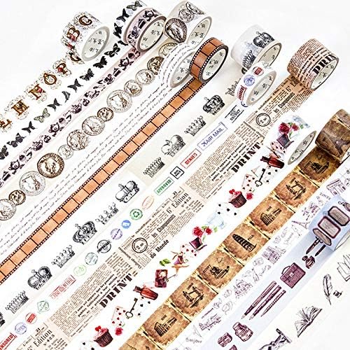 QTYYLJ 14pcs 1.5-3cm*5-7m Vintage gothic coin washi tape DIY decorative scrapbooking planner masking adhesive tape label sticker stationery