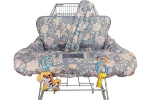 ICOPUCA Shopping Cart Cover for Baby, 2 in 1 cart Cover for Babies N high Chair Cover, Padded Grocery cart seat Cover for Baby Girl boy, with 1” Thick/Removable/Reversible Cushion, Flowers;