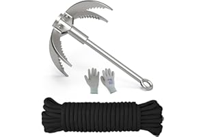 MHDMAG Grappling Hook, Anchor Hook with 4-Claw Folding Stainless Steel Hooks for Anchor Retrieving, Outdoor Hiking, Tree Limb Removal,Water Lifting Salvage