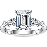 AnuClub Emerald/Radiant Cut Moissanite Engagement Rings 3CT Center Stone D Color VVS1 925 Sterling Silver Pear Cut Side Stone Wedding Promise Anniversary Ring for Women With Certificate