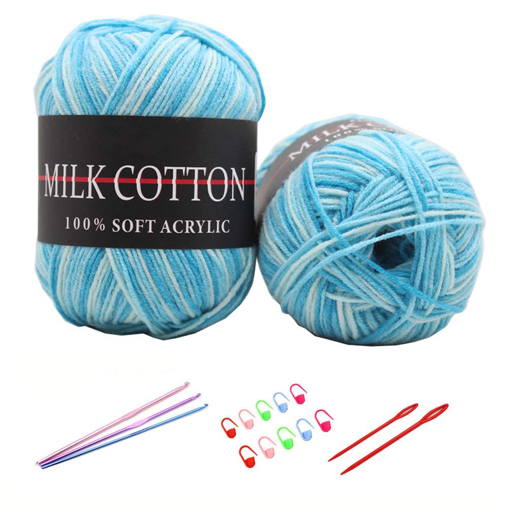 6X 50g Knitting Rainbow Wool Yarn Balls Colorful Hand Crochet Knitting Double Acrylic Yarn Set, 23 Colors, with 3 Crochet Hooks, 2 Needles, 10 Crochet Locking Stitch Markers (04)