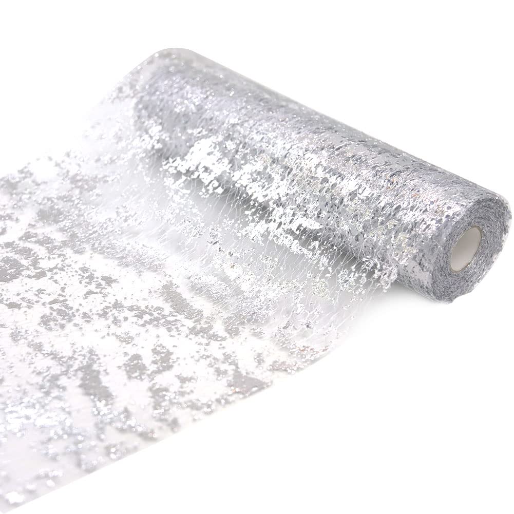 15M Silver Metallic Table Runner, 28cm width Silver Foil Table Cloth, Gift Floral DIY Wrapping Ribbon For Birthday Party Wedding Christmas Baby Shower Table Decoration