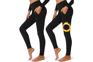 FULLSOFT 2 Pack Fleece Lined Leggings with Pockets for Women High Waisted Thermal Winter Yoga Pants for Workout Running
