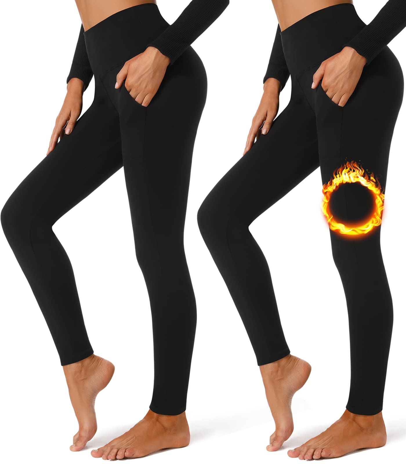 Photo 1 of *MINOR DAMAGE - USED*
FULLSOFT 2 Pack Fleece Lined Leggings with Pockets for Women High Waisted Thermal Winter Yoga Pants for Workout Running(Black,Black(2 Pack),Large-X-Large)