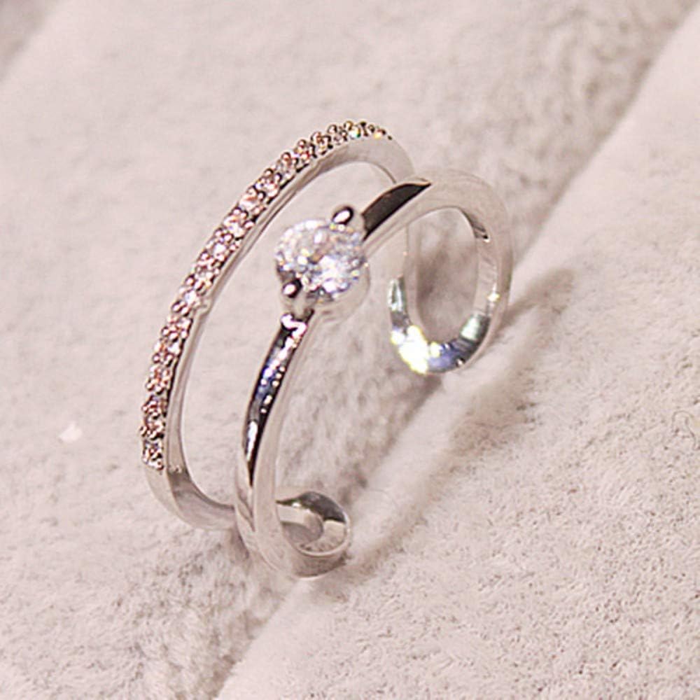 DLIAAN Rings Oman Opening Ring Personality Micro-Set With Claw Zircon Finger Jewelry Simple Fashion Double-Row Platinum-Plated Ring Gift