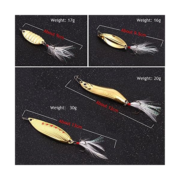 YONGZHI-Metal-Gold-Casting-Fishing-Spoons-Lure-Hard-Treble-Hook-BaitPack-of-4