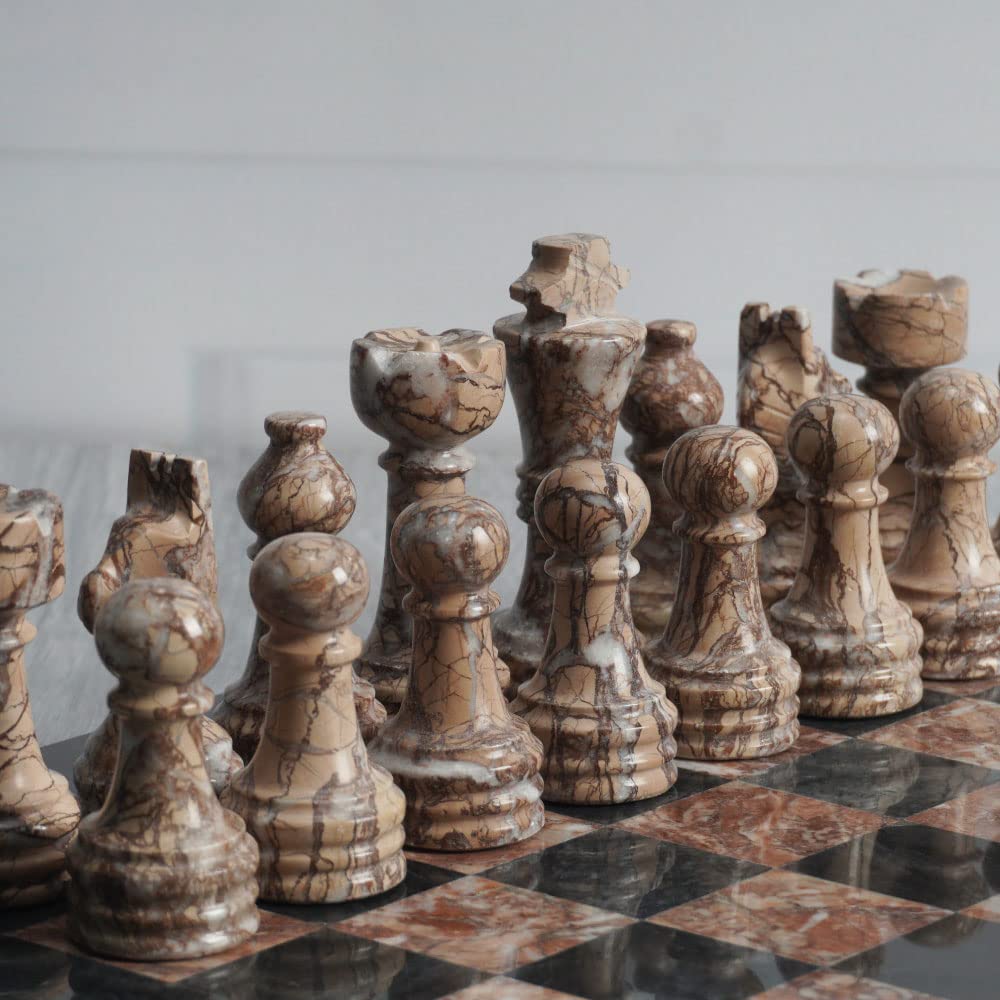 Radicaln Marble Chess Figures 3.5'' Inches Black and Marinara Handmade Chess Pieces Family Game Marble Chess Set Figures Chess Board Game