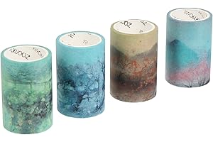 KALLORY 4pcs DIY Washi Tape Set for Scrapbooking and Diary Decoration, Watercolor Landscape Masking Tape