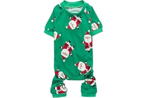 LANYARCO Cute Santa Claus Christmas Dog Pajamas PJS, XMS Holiday Pet Clothes Shirts Jammies Onsie, Green, Back Length 12" Small Green