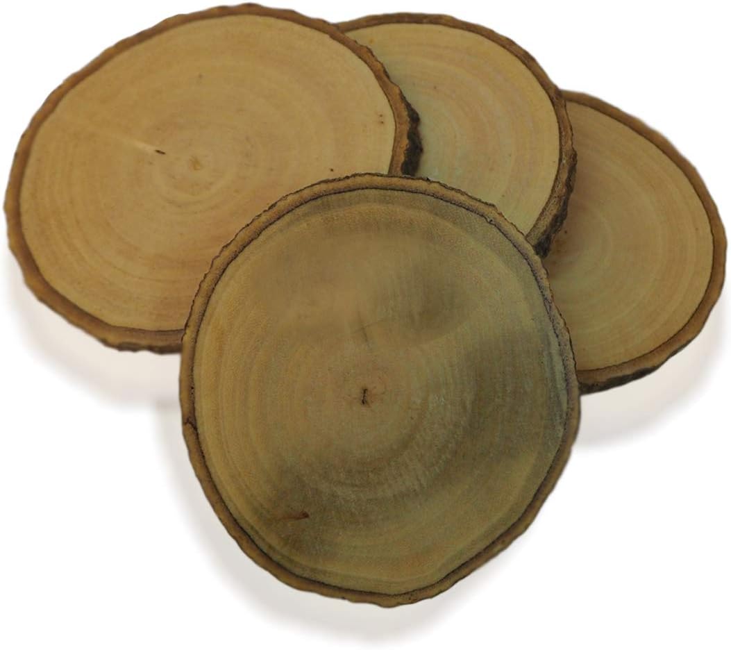 CinMin Rustic Live Edge Wood Coaster and Slice Set of 4, 4 inch