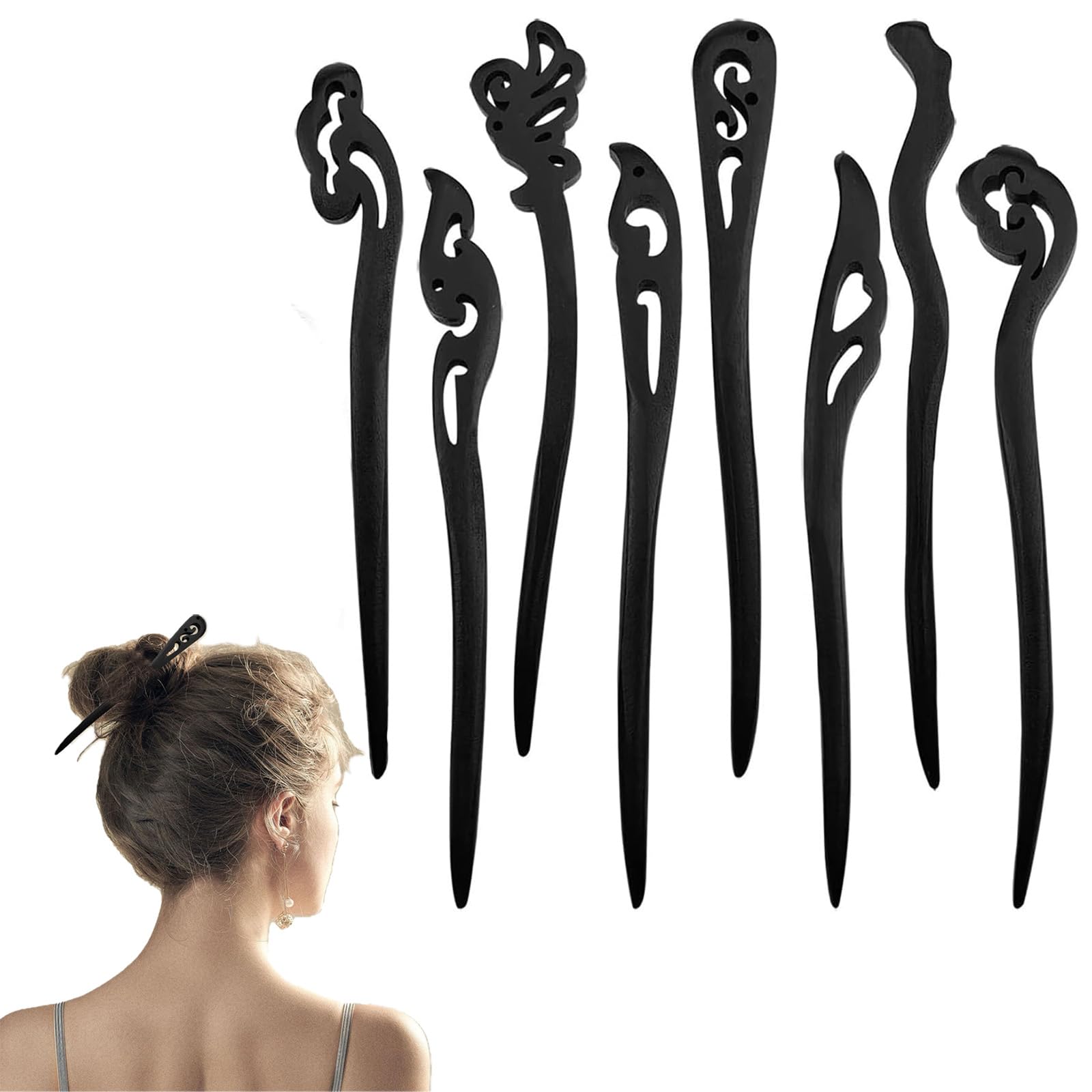 RUIENGCOMM 8 PCS Vintage Wooden Hair Pin - Natural Wood Hair Chopsticks DIY Accessory for Woman & Girls