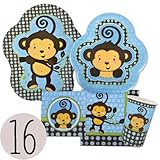 Monkey Boy - Party Tableware Plates, Cups, Napkins - Bundle for 16