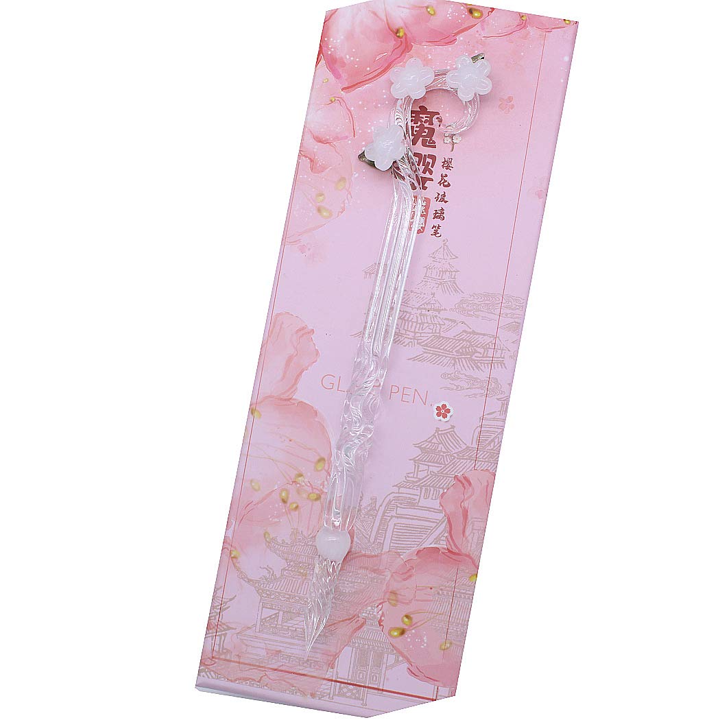 SIPLIV Handmade Glass Dip Pen Magic Sakura Glass Pen Crystal Dip Sign Pen Gift Pen Calligraphy Pen - White