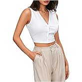 SOLY HUX Women's Button Down Crop Tank Top V Neck Sleeveless Slim Fit Dressy Casual Tops