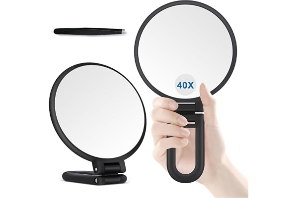 B Beauty Planet 40X Magnifying Mirror, Hand Mirror with Handle, Double Sided Hand Mirror with 40X/1X Magnification, Travel Es