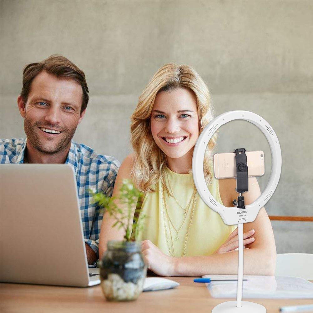 ZOMEI 10 Inch LED Tabletop Ring Light for Makeup with Mirror, Phone Holder, Hot Shoe (White)