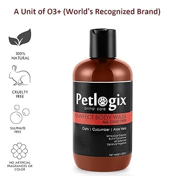 Petlogix Pawfect Anti-Bacterial, Anti-Fungal and Anti-Itching Body Wash Shampoo for Dogs, Cats and Horses (250 ml)