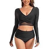 NESY Womems Rash Guard Swimsuit Long Sleeve Two Piece Bathing Suit UV Protection Crop Top Swimwear