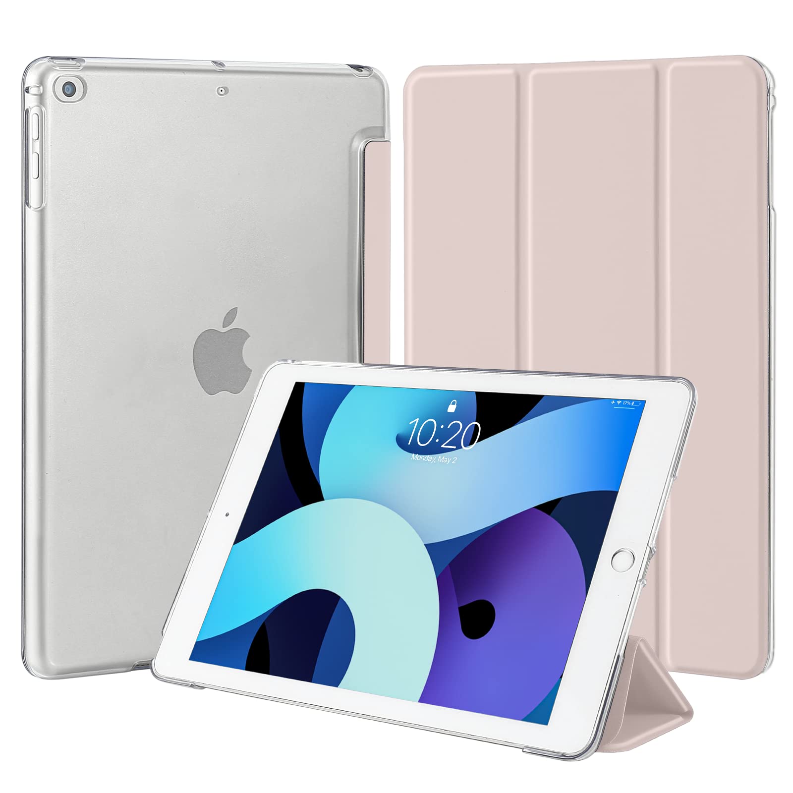 4UBonLife Case for iPad 6th / 5th Generation 9.7 Inch 2018/2017, Compatible with iPad Air 2/1 Case, Slim Stand Protective Cover with Translucent Frosted Hard Back Shell, Pink — image 1